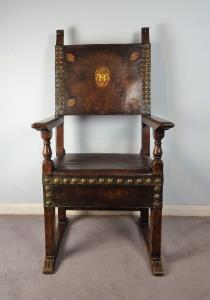 Italian Walnut and Leather Throne Armchair (1).JPG